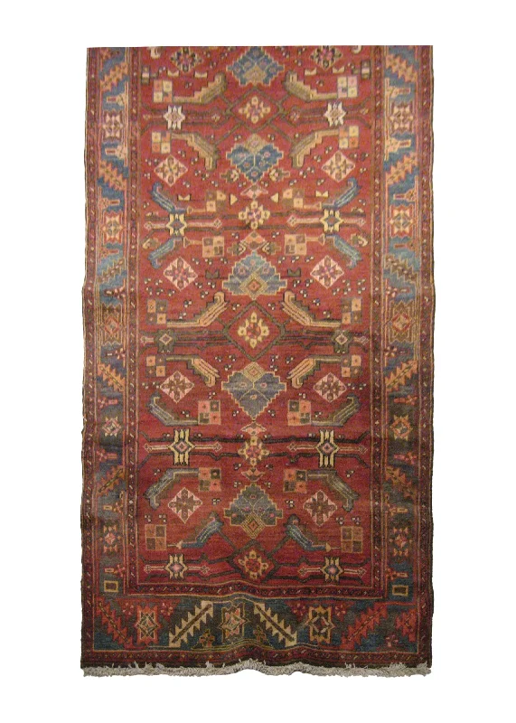 Caucasian Rug Azerbaijan Handmade Runner Tribal 3'5"x13'9" (3x14) Red Blue Geometric Design #A20178