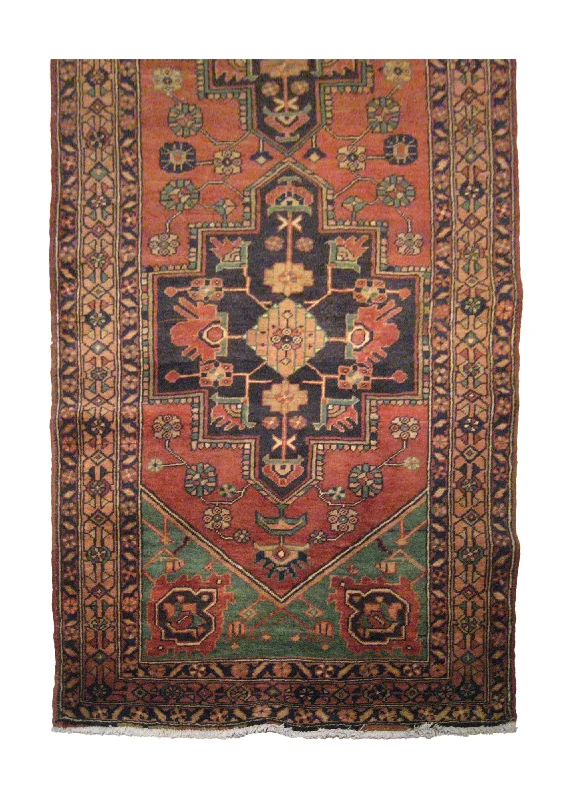 Caucasian Rug Azerbaijan Handmade Runner Tribal Vintage 3'10"x11'10" (4x12) Red Black Geometric Design #A20182