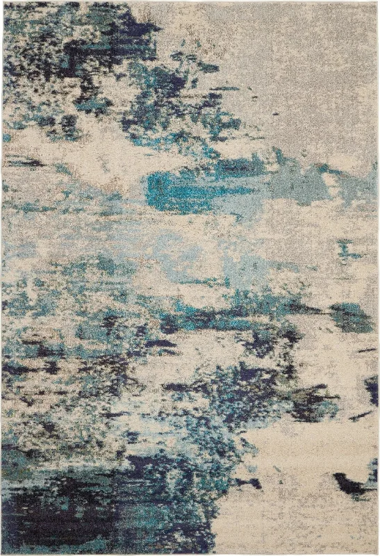 Celestial CES02 Ivory Teal Blue Rug