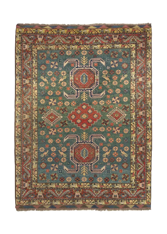 Oriental Rug Afghan Handmade Area Transitional 7'5"x9'9" (7x10) Green Geometric Heriz Design #32333