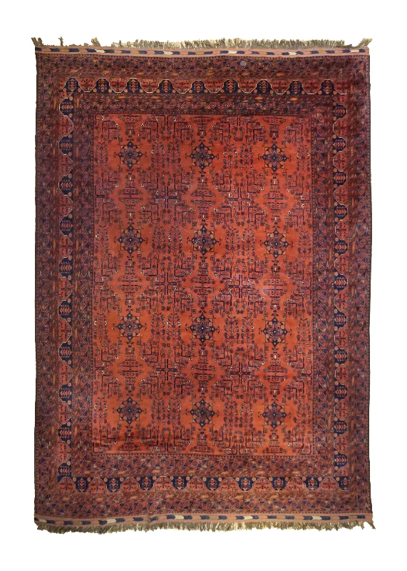 Oriental Rug Afghan Handmade Area Tribal 9'6"x13'0" (10x13) Red Geometric Design #A34367