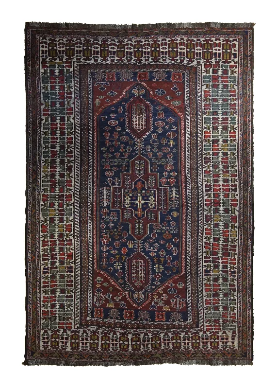 Oriental Rug Afghan Handmade Area Tribal 5'0"x7'4" (5x7) Brown Blue Geometric Design #A34219