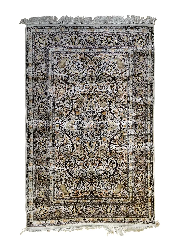 Oriental Rug Indian Handmade Area Traditional 2'6"x4'2" (3x4) Yellow/Gold Whites/Beige Floral Design #A34212