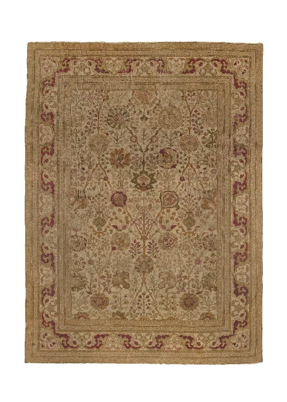 Oriental Rug Indian Handmade Area Antique Traditional 8'11"x12'0" (9x12) Whites/Beige Yellow/Gold Floral Design #19866