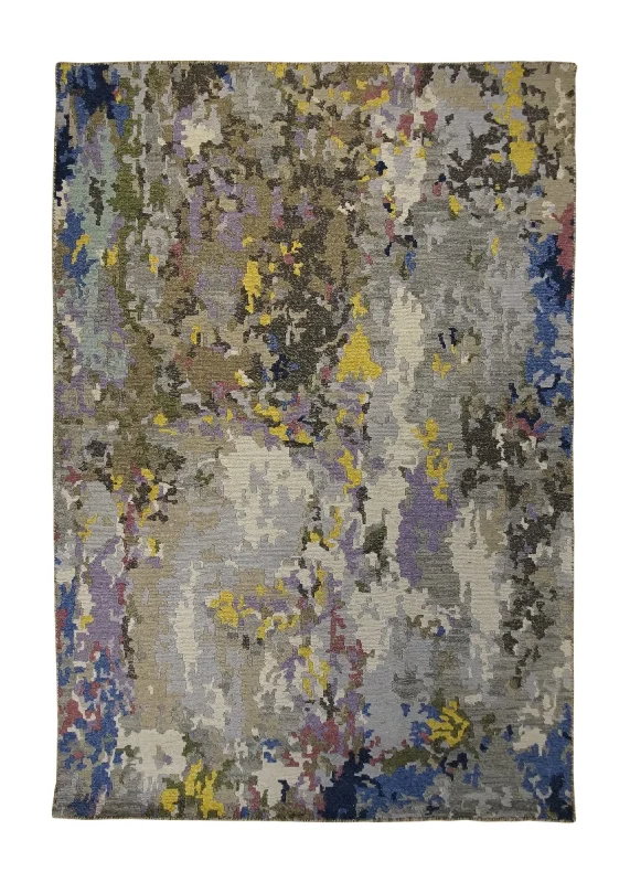 Oriental Rug Indian Handmade Area Modern 4'0"x6'0" (4x6) Gray Purple Yellow/Gold Abstract Splatter Design #A34288