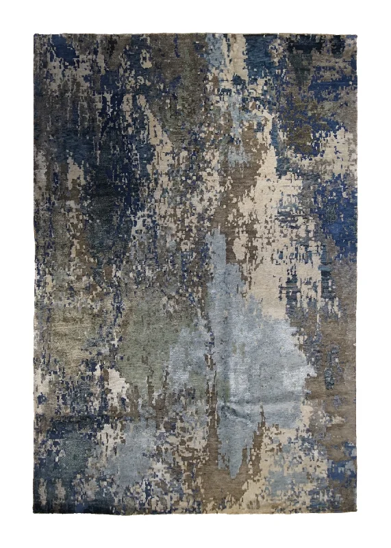 Oriental Rug Indian Handmade Area Modern 6'1"x9'0" (6x9) Brown Blue Abstract Splatter Design #A34270