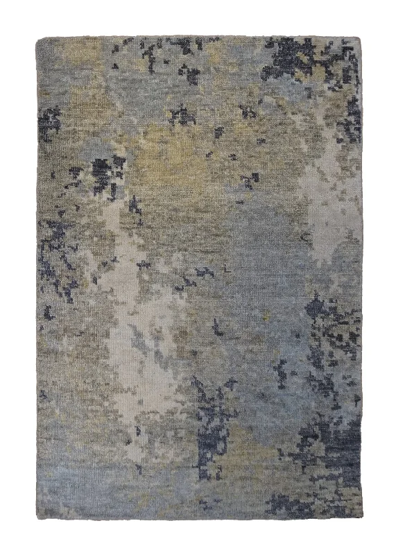 Oriental Rug Indian Handmade Area Modern Neutral 4'1"x5'11" (4x6) Whites/Beige Yellow/Gold Abstract Splatter Design #A34244