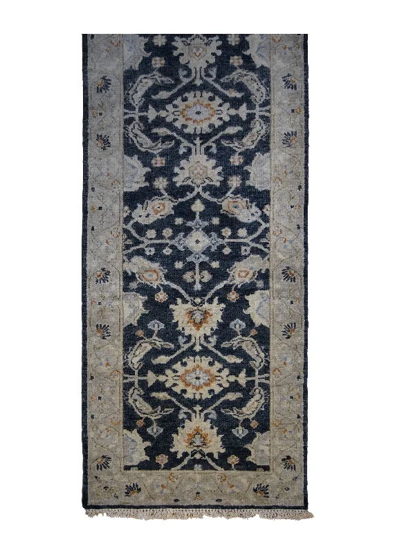 Oriental Rug Indian Handmade Area Traditional 2'8"x9'7" (3x10) Whites/Beige Black Geometric Design #A34289