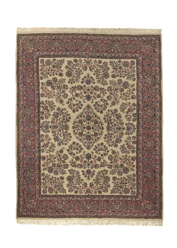 Oriental Rug Indian Handmade Area Traditional 7'9"x10'0" (8x10) Whites/Beige Pink Floral Design #33594