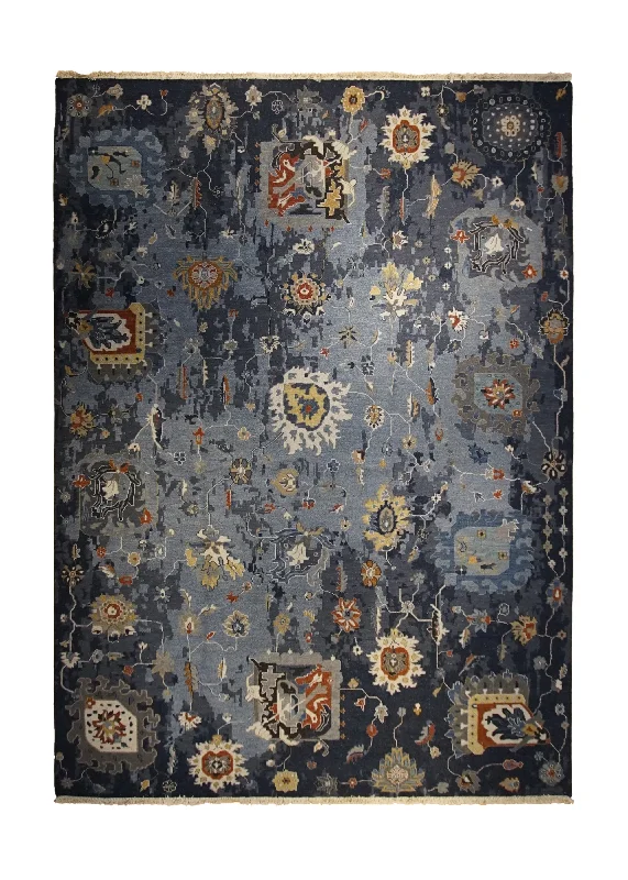 Oriental Rug Indian Handmade Area Transitional 9'10"x13'8" (10x14) Blue Gray Soumak Oushak Design #A34273