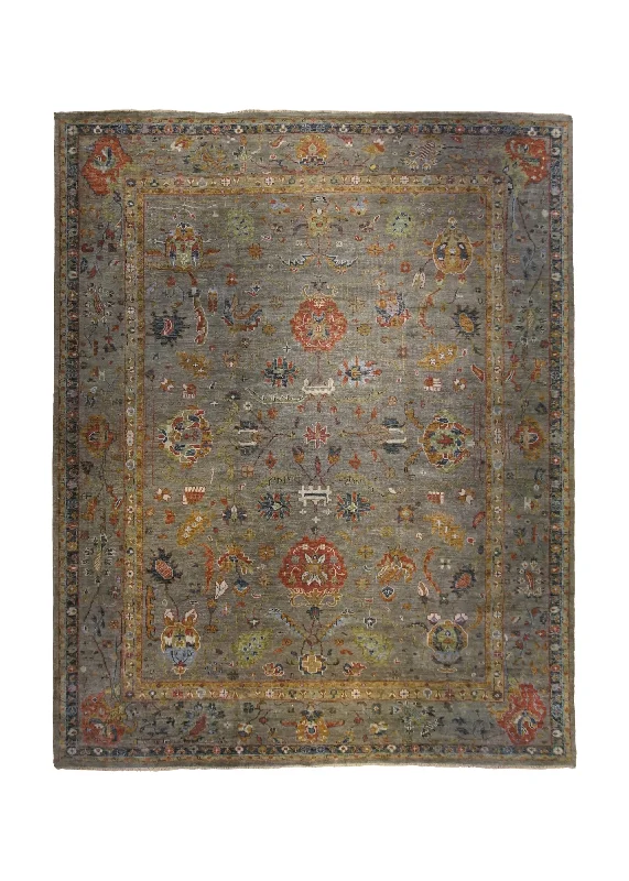 Oriental Rug Indian Handmade Area Transitional 12'0"x14'11" (12x15) Gray Sultanabad Design #A34245