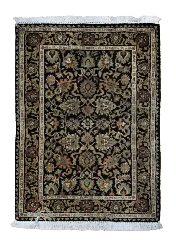 Oriental Rug Indian Handmade Area Transitional 2'1"x2'11" (2x3) Black Yellow/Gold Oushak Design #A34317