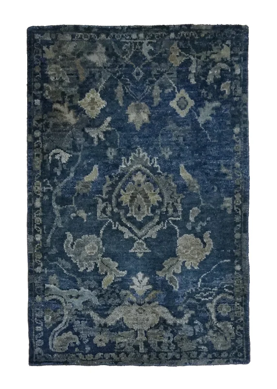 Oriental Rug Indian Handmade Area Transitional 2'0"x3'0" (2x3) Blue Oushak Design #A34307