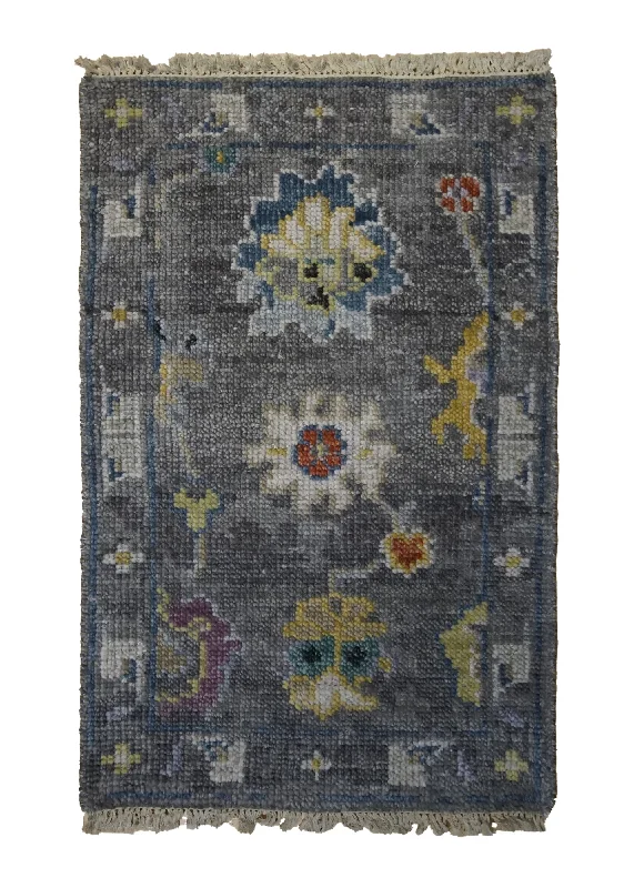 Oriental Rug Indian Handmade Area Transitional 2'0"x3'0" (2x3) Gray Oushak Design #A34292