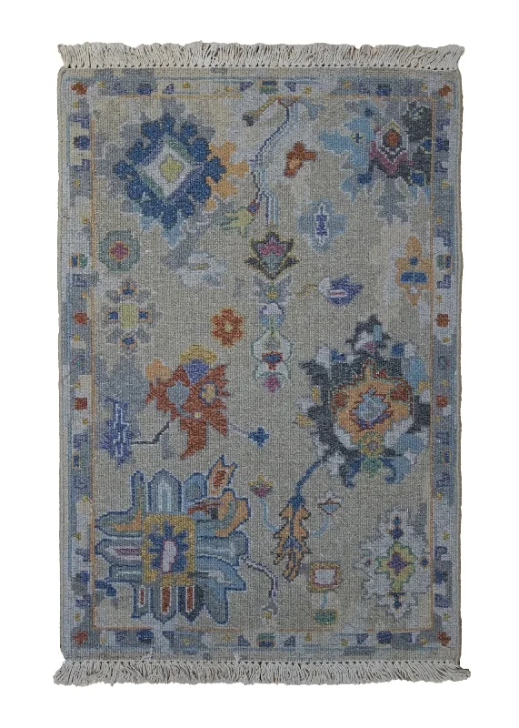 Oriental Rug Indian Handmade Area Transitional 2'0"x3'0" (2x3) Whites/Beige Blue Geometric Design #A34319