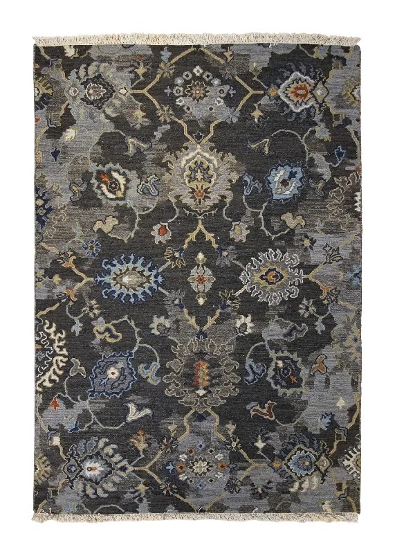 Oriental Rug Indian Handmade Area Transitional 4'0"x5'11" (4x6) Gray Blue Soumak Oushak Design #A34300