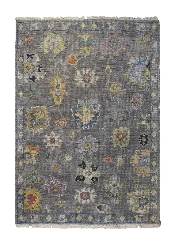 Oriental Rug Indian Handmade Area Transitional 5'0"x6'11" (5x7) Gray Yellow/Gold Oushak Design #A34266