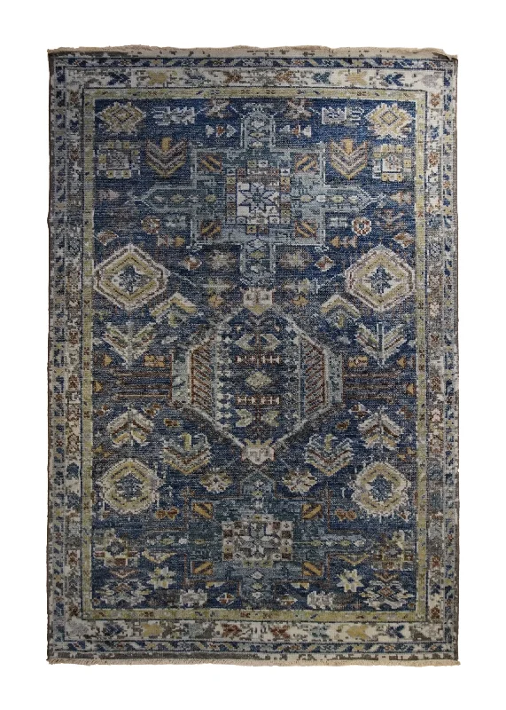 Oriental Rug Indian Handmade Area Transitional 6'1"x9'0" (6x9) Blue Yellow/Gold Kazak Design #A34240