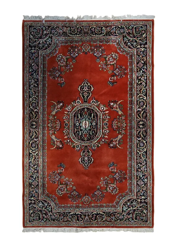 Oriental Rug Indian Handmade Area Transitional 5'7"x8'10" (6x9) Red Open Floral Design #A34361