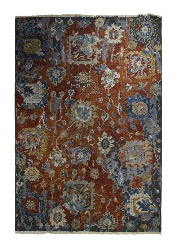 Oriental Rug Indian Handmade Area Transitional 5'10"x8'10" (6x9) Red Soumak Oushak Design #A34278