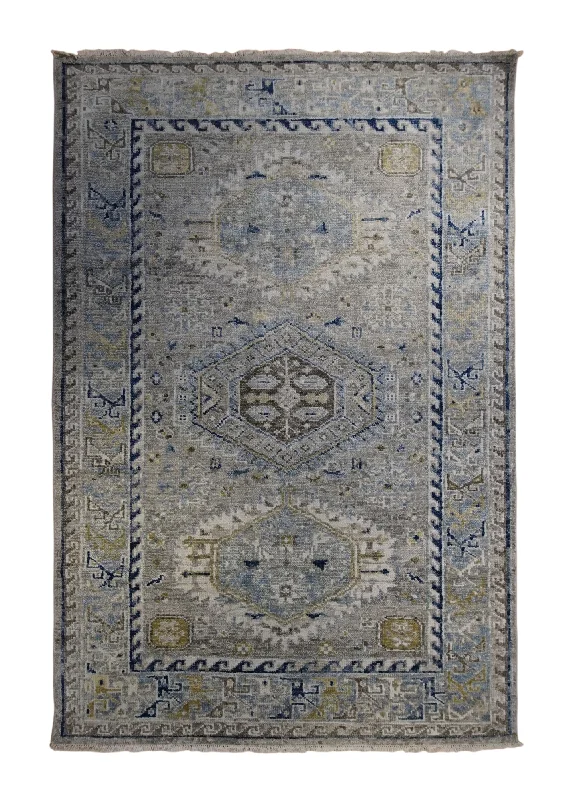 Oriental Rug Indian Handmade Area Transitional 6'2"x9'2" (6x9) Whites/Beige Blue Khotan Design #A34264