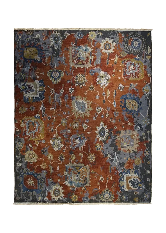 Oriental Rug Indian Handmade Area Transitional 7'10"x9'11" (8x10) Red Soumak Erased Design #A34276