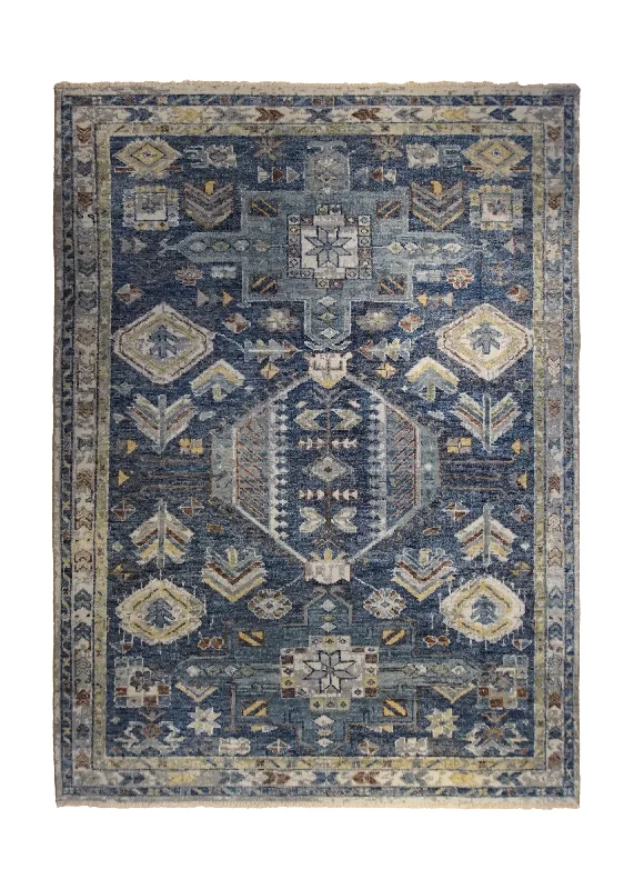 Oriental Rug Indian Handmade Area Transitional 8'9"x11'11" (9x12) Blue Yellow/Gold Kazak Design #A34280