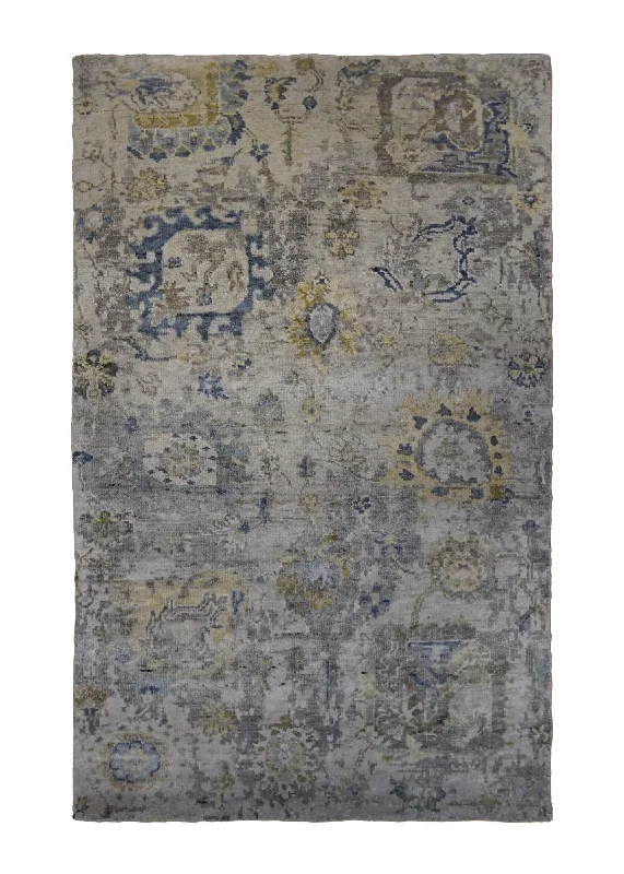 Oriental Rug Indian Handmade Area Transitional Neutral 3'0"x4'10" (3x5) Whites/Beige Yellow/Gold Mahal Design #A34254