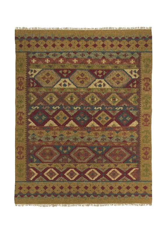 Oriental Rug Indian Handmade Area Tribal 8'0"x10'0" (8x10) Multi-color Green Geometric Dhurrie Design #32697