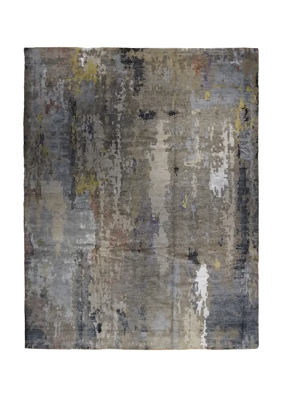 Oriental Rug Indian Handmade Area Modern 9'2"x11'9" (9x12) Whites/Beige Gray Abstract Splatter Design #A34281