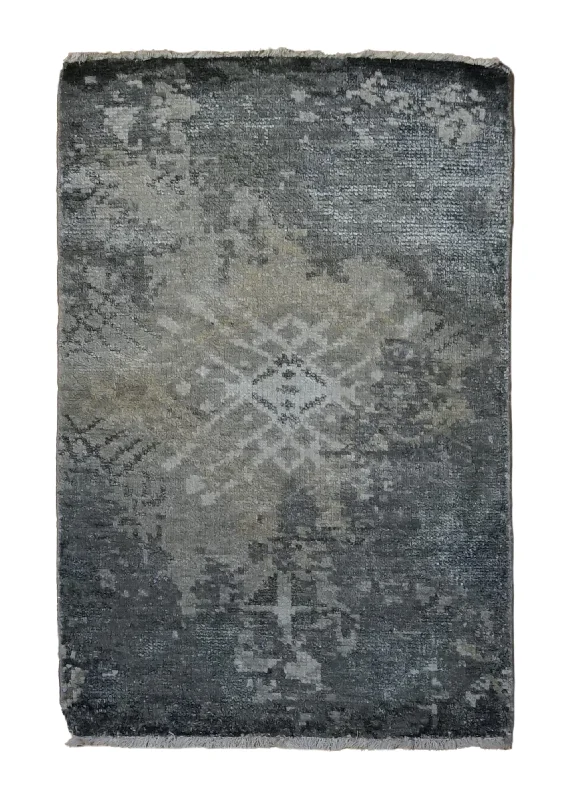 Oriental Rug Indian Handmade Area Modern Neutral 2'0"x3'0" (2x3) Gray Erased Abstract Design #A34236