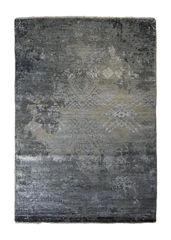 Oriental Rug Indian Handmade Area Modern Neutral 4'0"x6'0" (4x6) Gray Abstract Erased Design #A34237