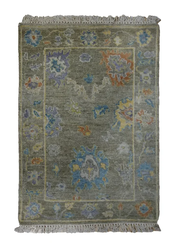 Oriental Rug Indian Handmade Area Transitional 2'0"x3'0" (2x3) Green Oushak Design #A34296