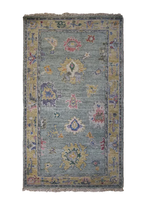 Oriental Rug Indian Handmade Area Transitional 3'2"x5'2" (3x5) Green Yellow/Gold Oushak Design #A34251