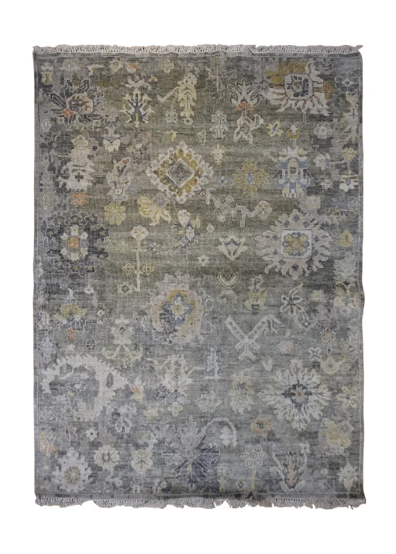 Oriental Rug Indian Handmade Area Transitional 5'2"x6'11" (5x7) Whites/Beige Yellow/Gold Gray Oushak Design #A34242