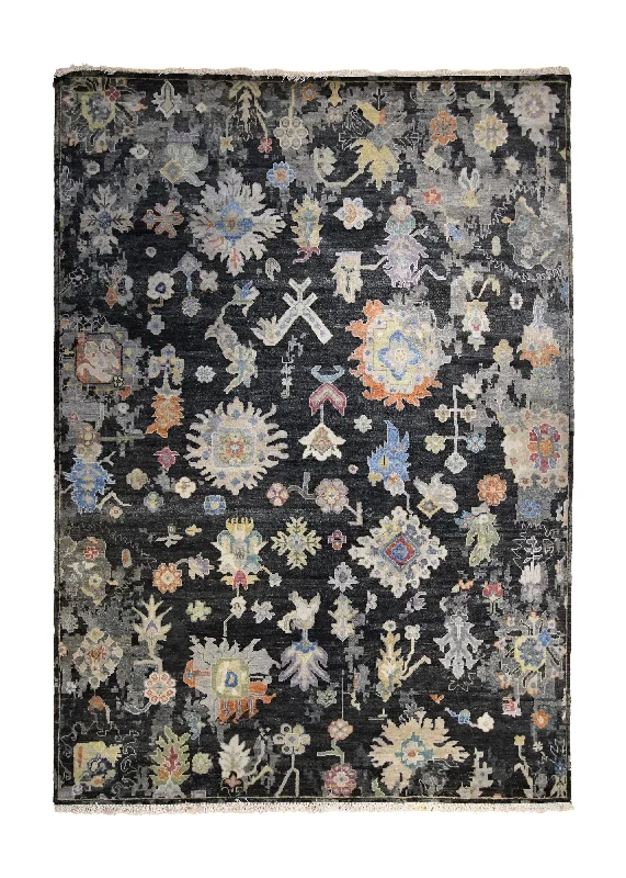 Oriental Rug Indian Handmade Area Transitional 6'0"x9'0" (6x9) Black Oushak Design #A34354