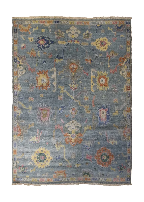 Oriental Rug Indian Handmade Area Transitional 6'2"x8'9" (6x9) Blue Yellow/Gold Oushak Design #A34282