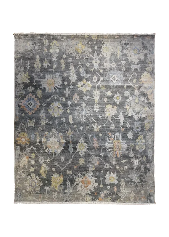 Oriental Rug Indian Handmade Area Transitional 8'0"x9'10" (8x10) Gray Oushak Erased Design #A34275