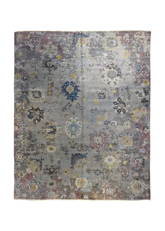 Oriental Rug Indian Handmade Area Transitional 7'11"x10'0" (8x10) Gray Purple Yellow/Gold Erased Oushak Design #A34267