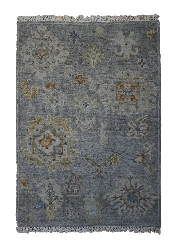 Oriental Rug Indian Handmade Area Transitional Neutral 2'0"x3'0" (2x3) Gray Oushak Design #A34293