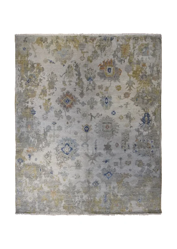 Oriental Rug Indian Handmade Area Transitional Neutral 8'0"x9'10" (8x10) Whites/Beige Yellow/Gold Erased Oushak Design #A34268