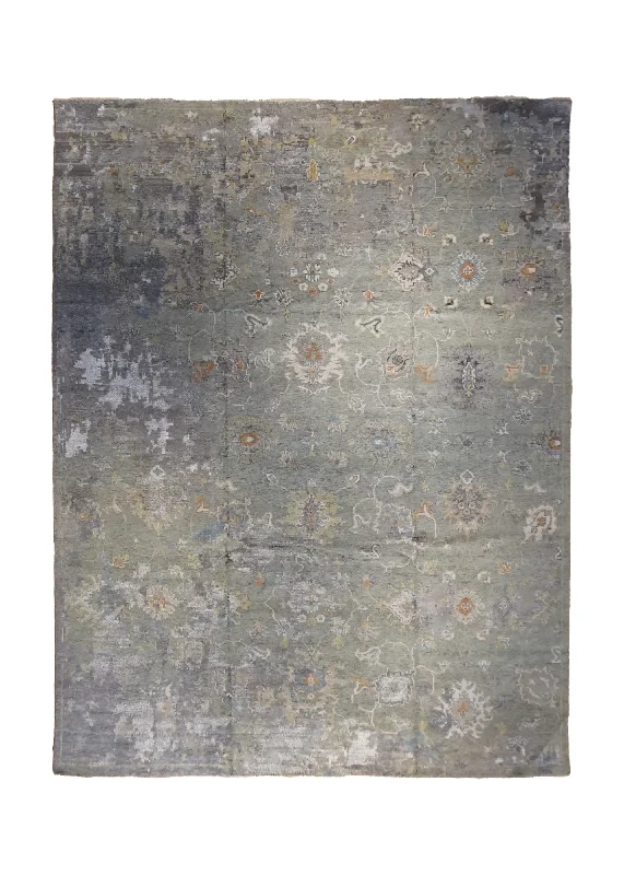 Oriental Rug Indian Handmade Area Transitional Neutral 9'1"x11'9" (9x12) Gray Oushak Design #A34248