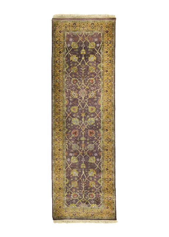 Oriental Rug Indian Handmade Runner Transitional 2'5"x7'9" (2x8) Purple Yellow/Gold Tea Washed Design #A20190