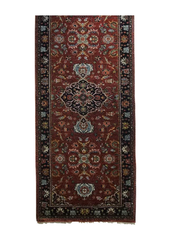 Oriental Rug Indian Handmade Runner Transitional 2'6"x12'4" (3x12) Red Floral Design #A34065