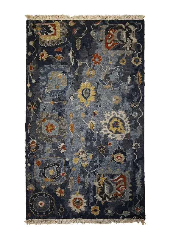 Oriental Rug Indian Handmade Runner Transitional 2'11"x4'10" (3x5) Gray Soumak Oushak Design #A34287