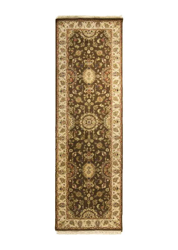 Oriental Rug Indian Handmade Runner Transitional 2'6"x8'1" (3x8) Brown Whites/Beige Tea Washed Oushak Design #A21465