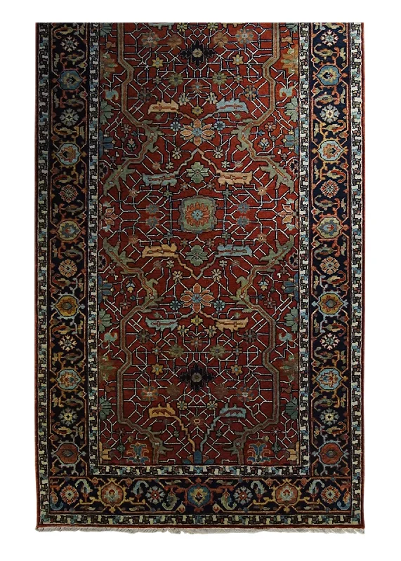 Oriental Rug Indian Handmade Runner Transitional 4'2"x17'8" (4x18) Red Floral Design #A34063