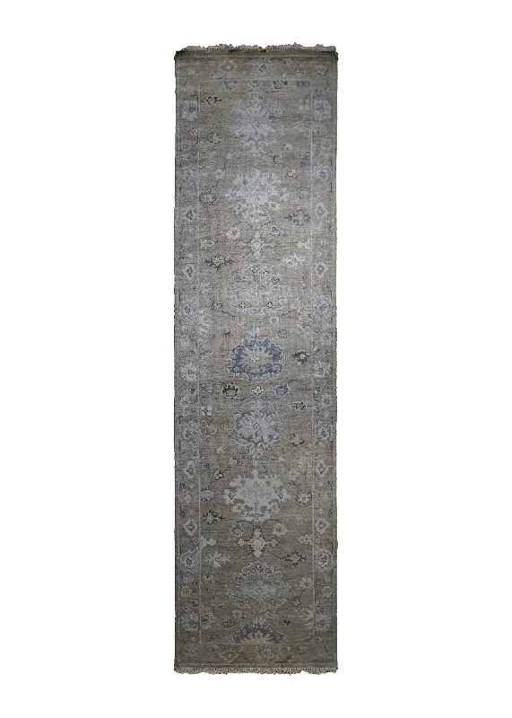 Oriental Rug Indian Handmade Runner Transitional Neutral 2'8"x9'10" (3x10) Whites/Beige Oushak Design #A34355