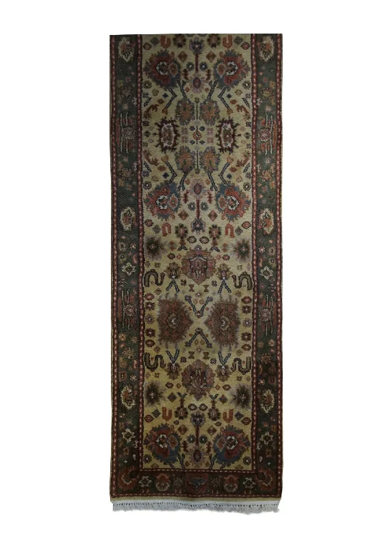 Oriental Rug Indian Handmade Runner Transitional Tribal 2'8"x11'10" (3x12) Yellow/Gold Green Mahal Floral Design #A33066