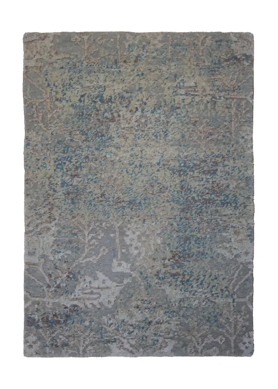 Oriental Rug Indian Handmade Area Modern Neutral 2'0"x3'0" (2x3) Whites/Beige Blue Abstract Splatter Erased Design #A34294